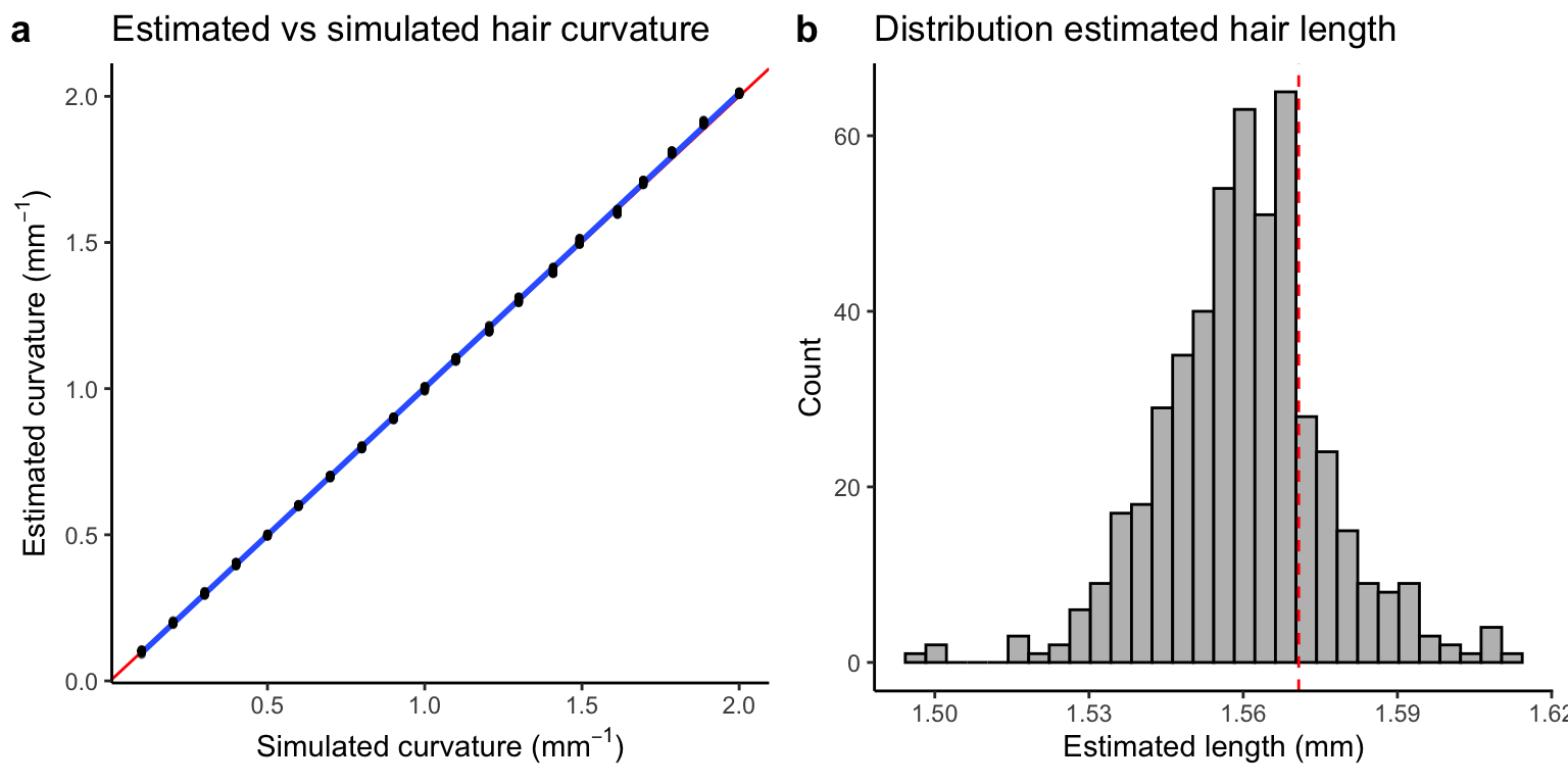 Error in estimated curvature and length